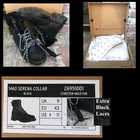 Dr. Martens 1460 Serena Leather Collar Faux Fur Lined Hiker Booties Size 11 BNIB - Picture 6 of 8